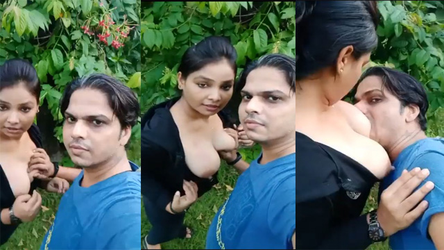 Beautiful Girl big boobs sucked – by lucky guy in park outdoor sex